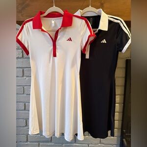 2 Adidas Sport Performance Polo Dresses - Black w/ White and Cream w/ Red - Sm